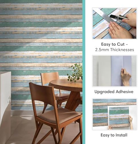 Commomy 3D Faux Wood Wall Stickers Peel and Stick 10 Pcs 11.8" x 11.8" - Image 4