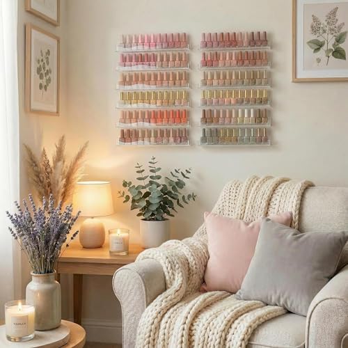 YMVV 15" Nail Polish Rack, 6 Pack Clear Acrylic Wall Organizer - Image 2