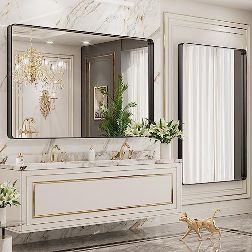 LOAAO 48X40 Inch Black Bathroom Mirror Metal Framed - Image 4