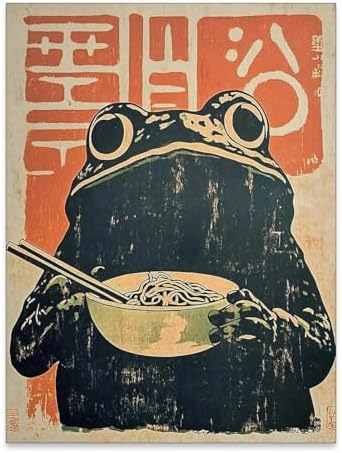enttgo Vintage Frog Poster Japanese Prints Funny Frog Eating Ramen Wall Art by Unknown