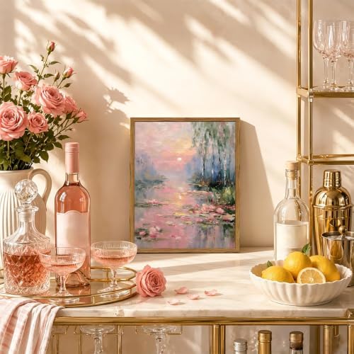Framed Vintage Monet Canvas Wall Art, Impressionist Sunset Landscape Paintings - Image 2