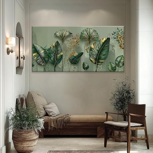 Large Green Leaf Accent Botanical Canvas Wall Art - Image 5
