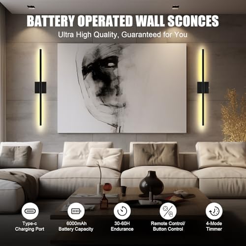 Battery Operated Wall Sconces Set of 2 Rechargeable LED Wall Lights, Dimmable - Image 3