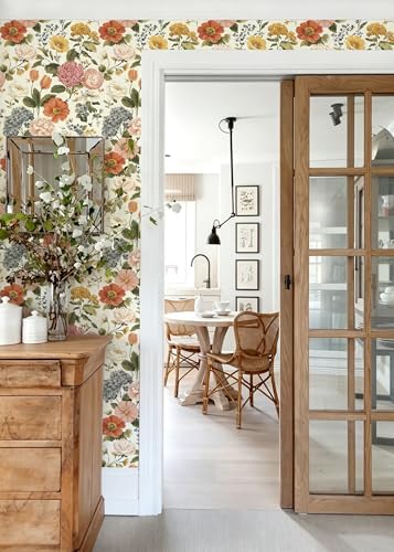 Vintage Floral Peel and Stick Wallpaper Floral and Leaf Contact Paper Beige - Image 3
