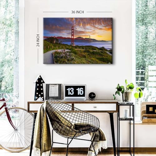 Famous Cityscape Canvas Wall Art Red Golden Gate Bridge Picture Bedroom Wall - Image 3
