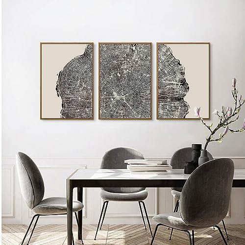 CHDITB Framed Tree Ring Wall Art Set of 3, Large Black and White Wall Painting - Image 3