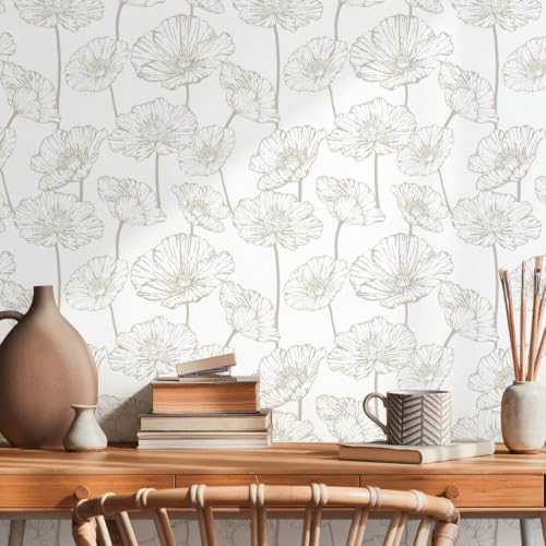 Orainege Modern Peel and Stick Wallpaper Beige and White Floral Wallpaper - Image 2