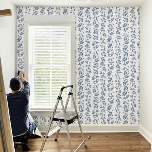 Ismoon Blue Wallpaper Peel and Stick Vintage Wallpaper 17.3in x 16.4ft Blue - Image 5
