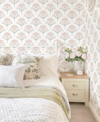 Dainty Floral Peel and Stick Wallpaper Boho Pink and White Contact Paper - Image 3
