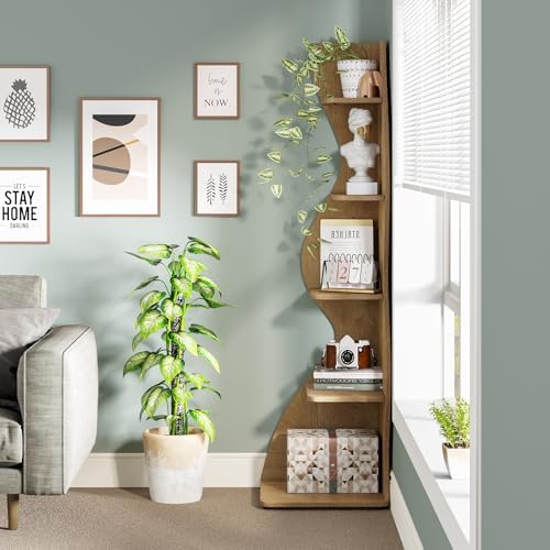 Tribesigns Corner Shelf, Modern 5-Tier Wall Corner Bookshelf, Stylish Corner - Image 5