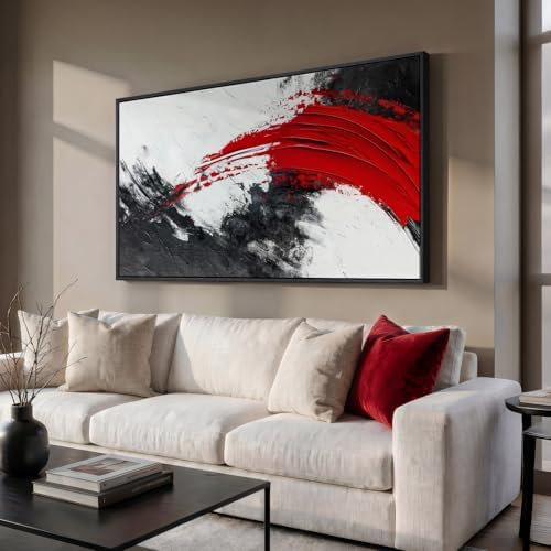Extra Large Framed Red Black White Abstract Wall Art - Image 2