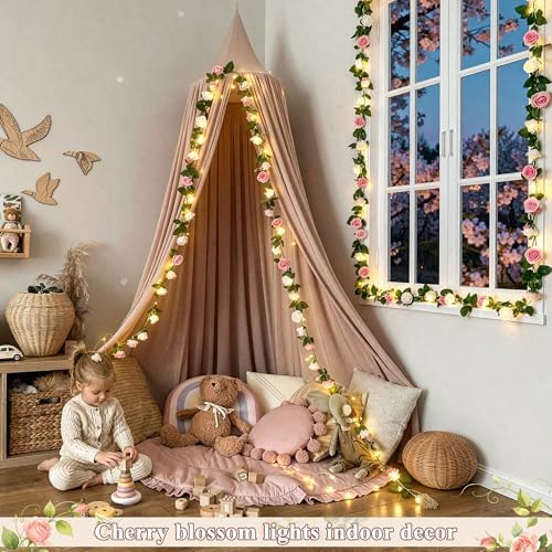 JMEXSUSS Rose Pink Flower Lights, 48 LED 15.75 FT, Warm White - Image 6