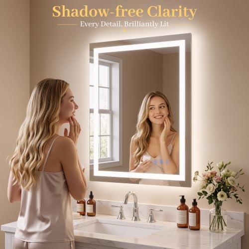LED Bathroom Mirror with Lights 24"x32", Wall-Mounted Vanity Mirrors Front & - Image 2