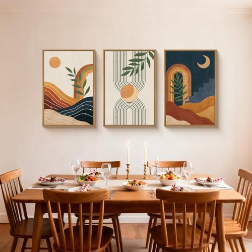 FWIEXA Mid Century Modern Wall Art Set of 3, Vintage Boho Framed Canvas Wall - Image 5