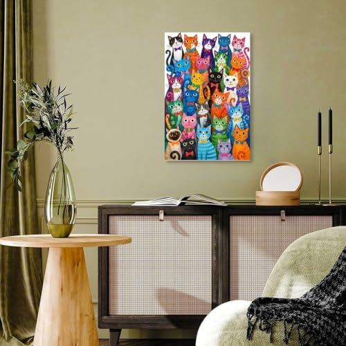 Colorful Cats Poster Whimsical Cat Family Portrait Canvas Wall Art - Image 7