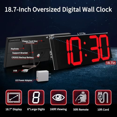 CHKOSDA 18.7" Digital Wall Clock, 164ft Visibility - Image 3