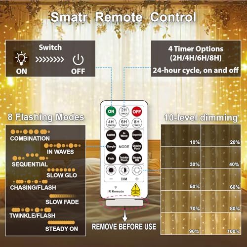 HXWEIYE 2 Pack 300LED Fairy Curtain Lights, 9.8x9.8Ft USB - Image 4