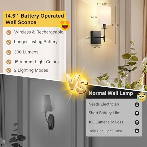 14 inch Battery Operated Wall Sconces Set of 2 - Image 3