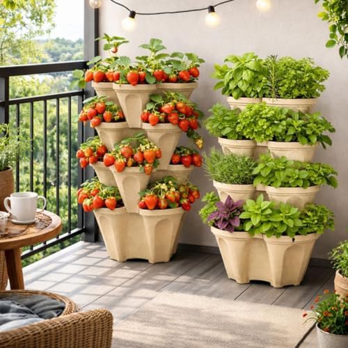 Stackable Vertical Planter Tower, 4 Tier Strawberry Planter, 16 Plant Sites - Image 3