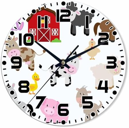 Farm Animals and Barn Wall Clock Pigs Rabbits Goats Chickens Battery Powered by NOMEDOGYIM