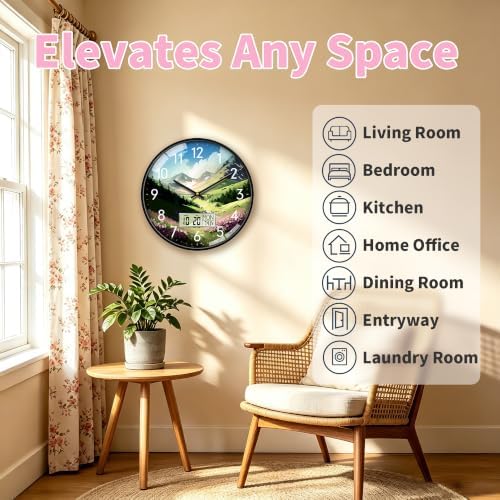 Valley Meadow Wall Clock, 12 Inch Analog and Digital Combo - Image 5