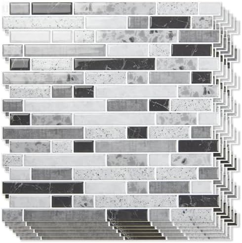 Art3d Linear Design Tile Peel and Stick Backsplash, Carrara Grey by Art3d