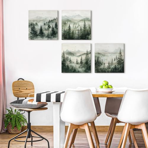 Misty Mountain Wall Art Foggy Forest Wall Decor Pine Trees Canvas Prints - Image 3