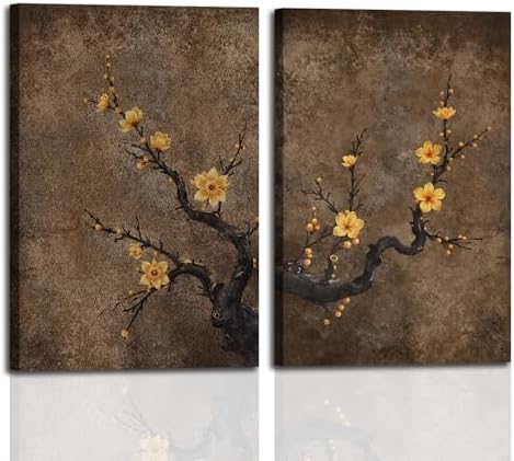 KBCXOY Japanese Floral Wall Art Vintage Botanical Flower Canvas Prints by KBCXOYLinnasArt
