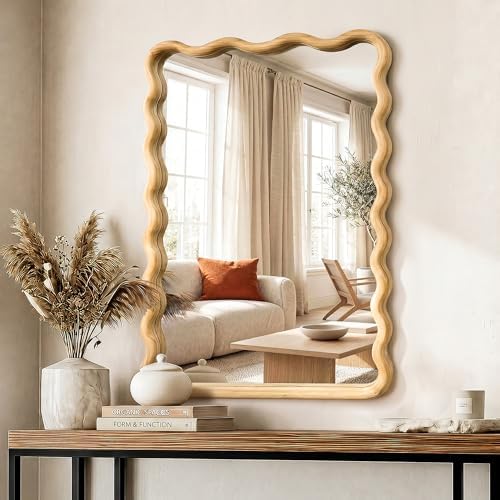 Wavy Wood Bathroom Mirror by FICTOR