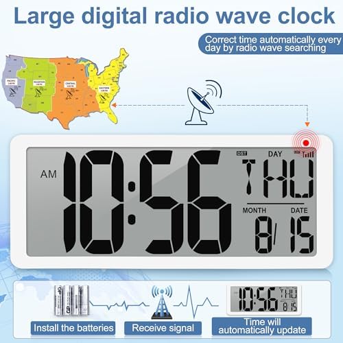 Atomic Clock 14.9" Digital Wall Clock Battery Operated Atomic Wall Clock Large - Image 2