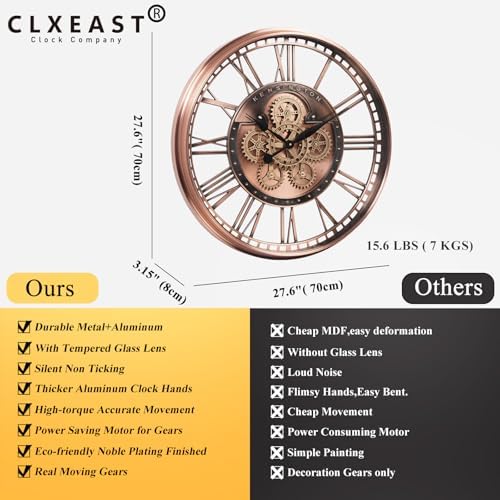 CLXEAST 28" Moving Gear Wall Clock - Image 3