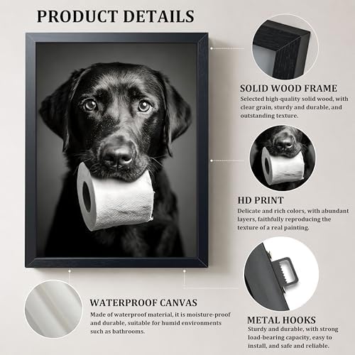 Black and White Bathroom Wall Art, Funny Labrador Dog Canvas Prints Poster - Image 3
