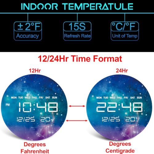 Digital Wall Clock, LED Virgo Design, Temperature Display - Image 5