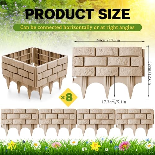 Landical 8 Pcs Yellow Faux Stone Garden Fence, Landscape Edging Border - Image 2