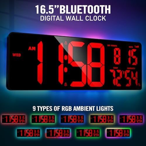 TXL 16.5" Bluetooth Red Large LED Digital Wall Clock, Count Up/Down Timer Clock - Image 6