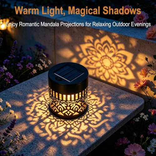 2 Pack Solar Fence Lights, Metal Mandala Pattern Solar Wall Light - Image 3