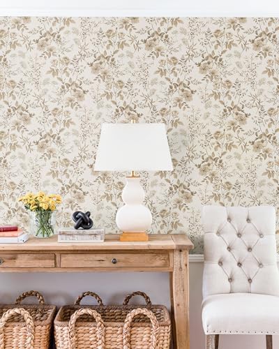 Erfoni Boho Floral Peel and Stick Wallpaper Beige Flower Leaf Contact Paper - Image 6