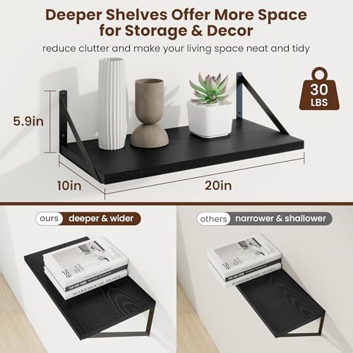 Axeman 20 Inch Floating Shelves, 10 Inch Deep Black Wall Shelves Set of 2 - Image 3