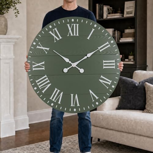 Large Wall Clock with Roman Numeral, 35.5” Shiplap Farmhouse Hanging Clock - Image 2