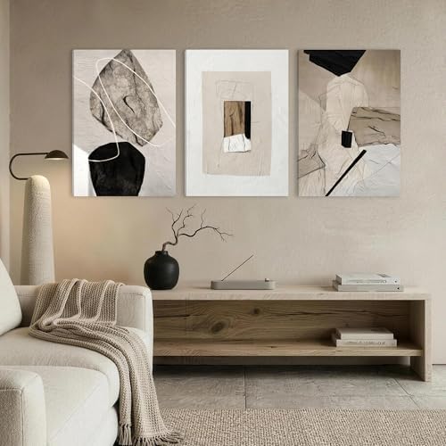 EJPFOGV Triptych Neutral Abstract Wrapped Canvas Wall Art 16x24 inches x3 - Image 5