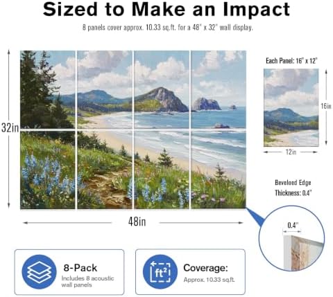 Peaudy 8-Pack Acoustic Panels Art: 48×32Inches Self-Adhesive Decorative - Image 3