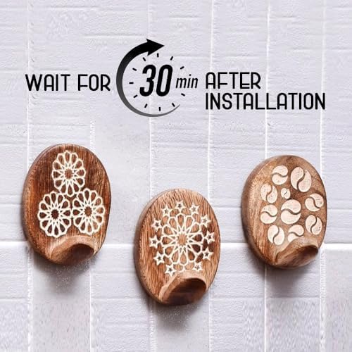Indian Shelf 6 Boho Wood Adhesive Wall Hooks Peel Stick - Image 4
