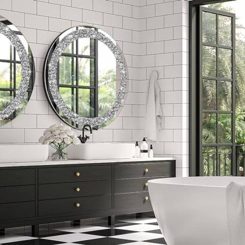 QMDECOR Round Wall Mirror 28x28 inch Crystal Crush Diamond Decor - Image 6