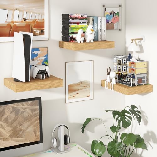 FLYJOE 12 Inch Deep Floating Shelves, 16 Inch Oak Wall Shelves Set of 2 - Image 7
