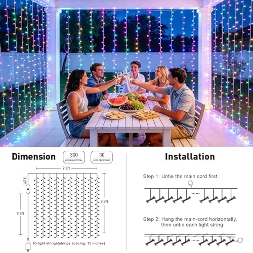 JMEXSUSS RGB Curtain Lights, 300 LED 9.8×9.8FT Color Changing String Lights - Image 5