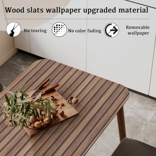 Wood Slat Panel Peel and Stick Wallpaper Brown Wooden Contact Paper - Image 4