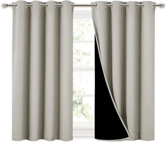 NICETOWN Natural 100% Blackout Curtains 45 inches Long, 2 Thick Layers by NICETOWN