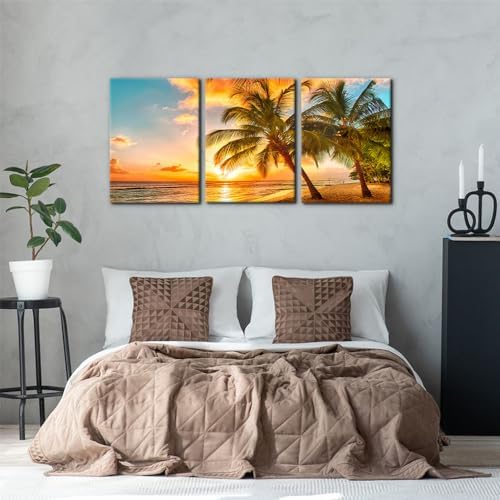 3 Panels Sea Landscape Modern Wall Art Ocean Sunset Canvas Prints Sea Beach - Image 4