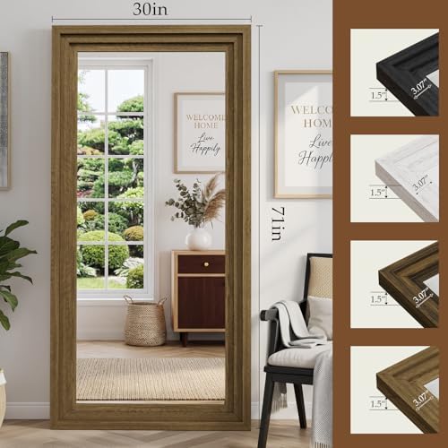 Wood Full Length Mirror 71"x30", Large Solid Wood Frame Floor Mirror - Image 2