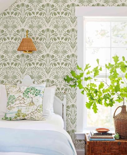 Green Tulip Floral Peel and Stick Wallpaper Retro Green Contact Paper - Image 2